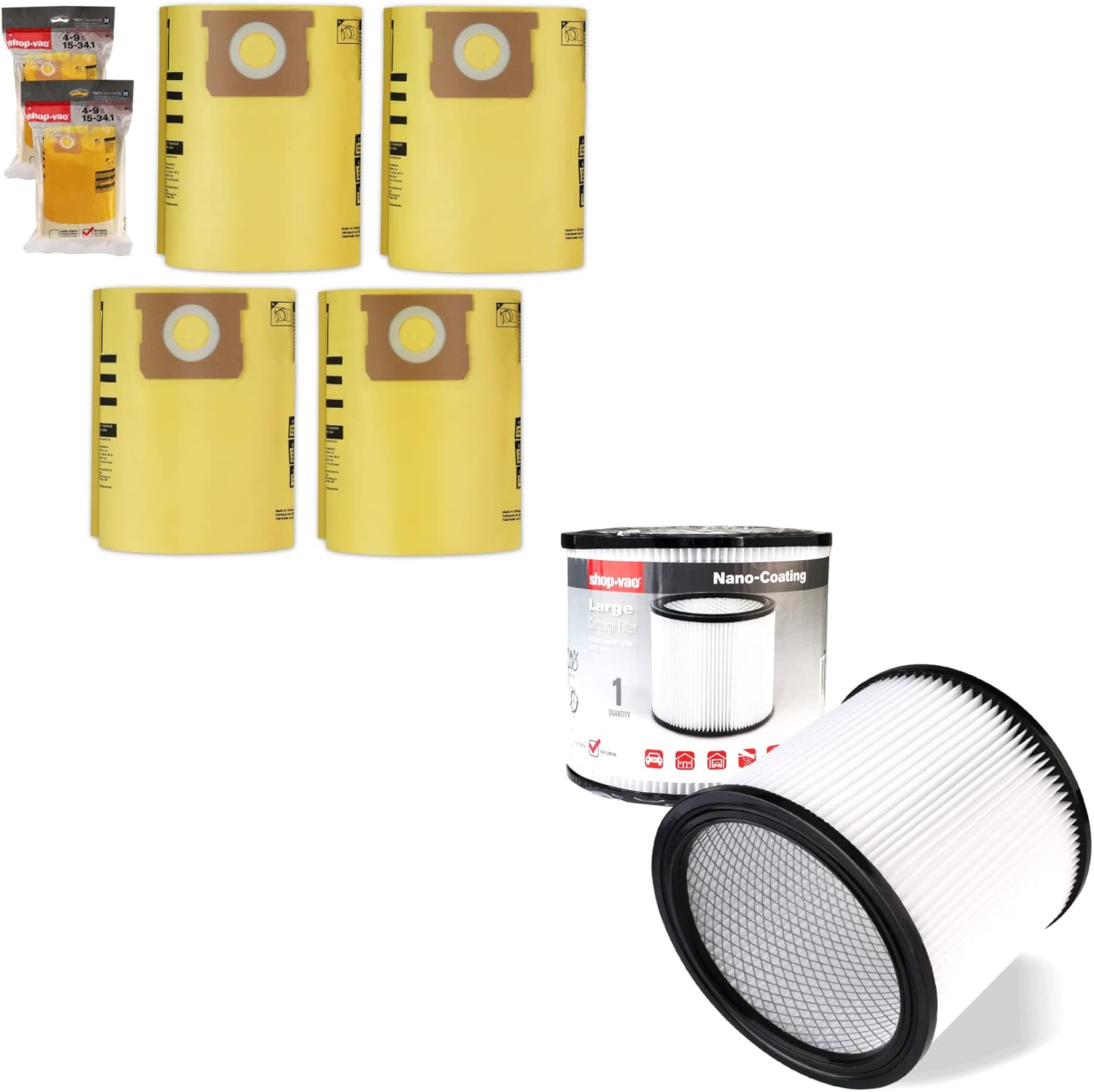 Shop-Vac 90671 Filter Bags+High Performance 90304/90344 Cartridge Filter