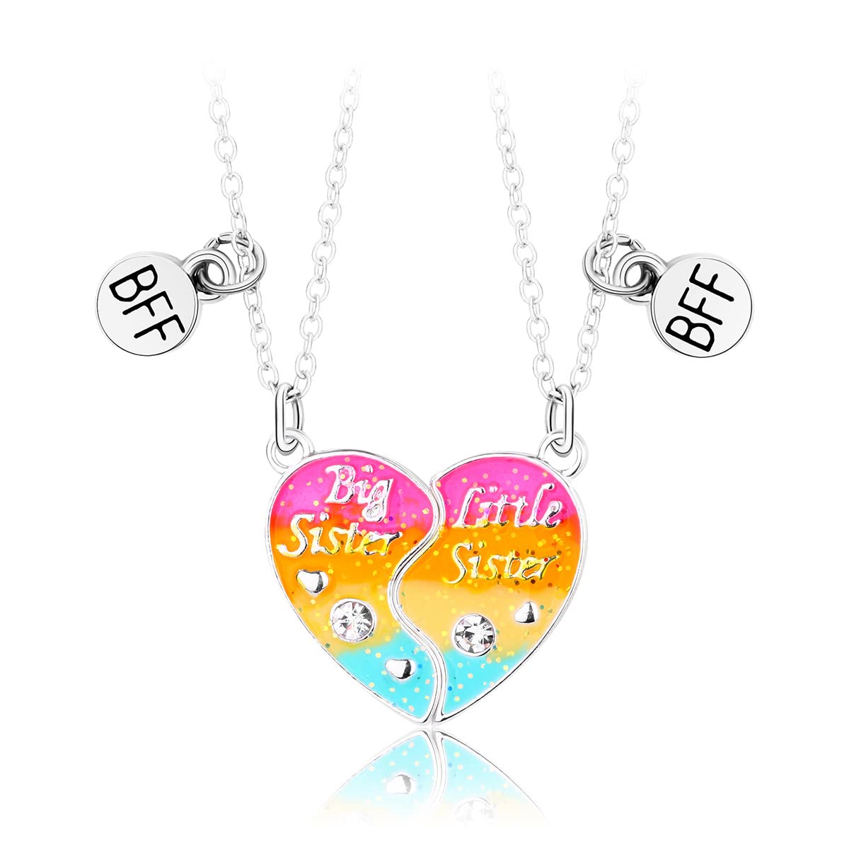 DOYYCASister Necklaces Magnetic Matching Heart Friendship Necklace Big Sister Little Sister Necklace for 2 Girls Sister Gifts Jewelry, Metal, No Gemstone
