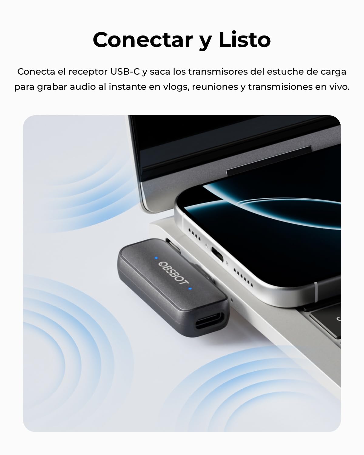 OBSBOT VOX Micrófono Inalámbrico, Doble Lavalier con Alcance De 300m, Audio | De Estudio 48kHz/24-Bit, USB-C Plug & Play Para Streaming, YouTube, Podcast, Vlog, Compatible Con Móviles & PC & Portátil.