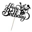 Sleyberoy Rock Music Happy Birthday Cake Toppers - Guitar Drum Rock Themed Party, Music Social Media Themed Party Decorations, Happy Birthday Party Decorations for Men and Women (Black Glitter) gallery image