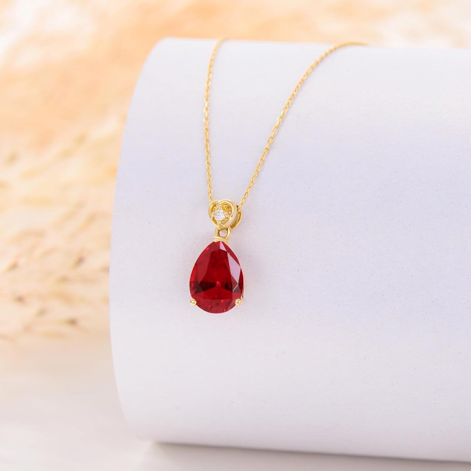 14k Gold Pear Gemstone Birthstone Necklace with Real Diamond(I2-I3 Clarity),2 Carat... - Image 2