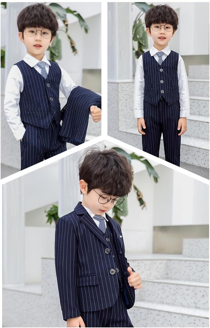 Boys' Stripe Notch Lapel Suit Three Pieces Two Buttons Tuxedos for Cosplay Banquet