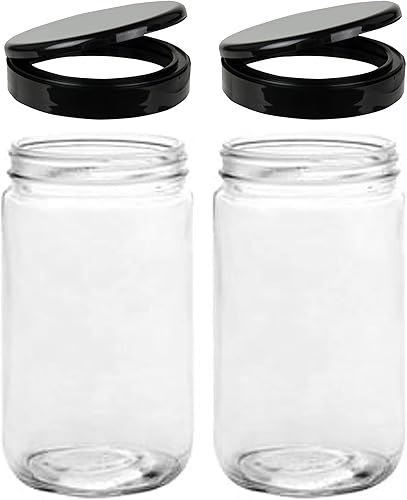 Jarming Collections Frascos de vidrio de 32 onzas con tapas de boca extra anchas juego de 2 tarros de almacenamiento de vidrio con tapas sin BPA y