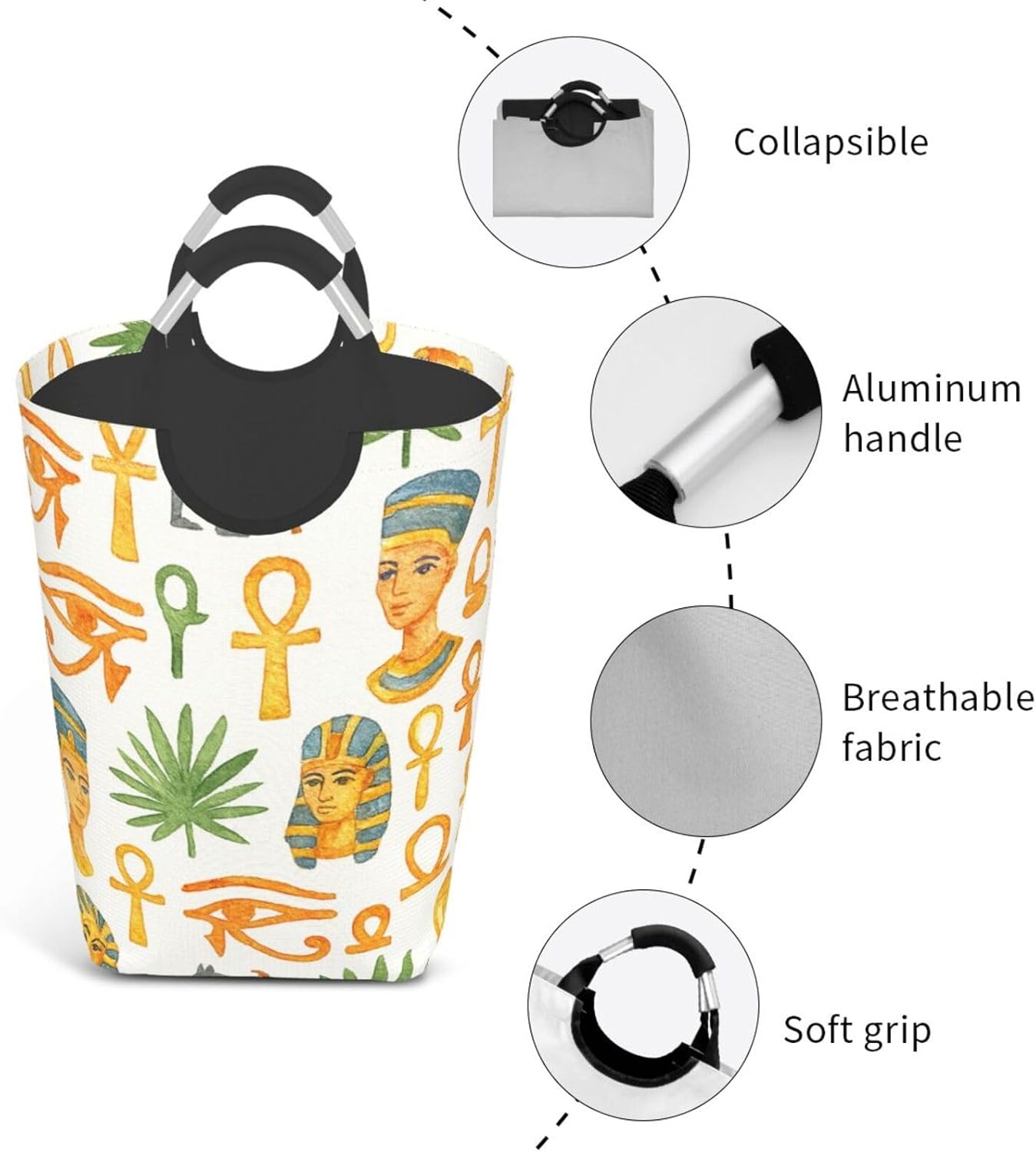 50l Laundry Basket Mythological Egyptian Icons Waterproof Laundry Hamper Foldable Clothes Laundry Bag With Handles