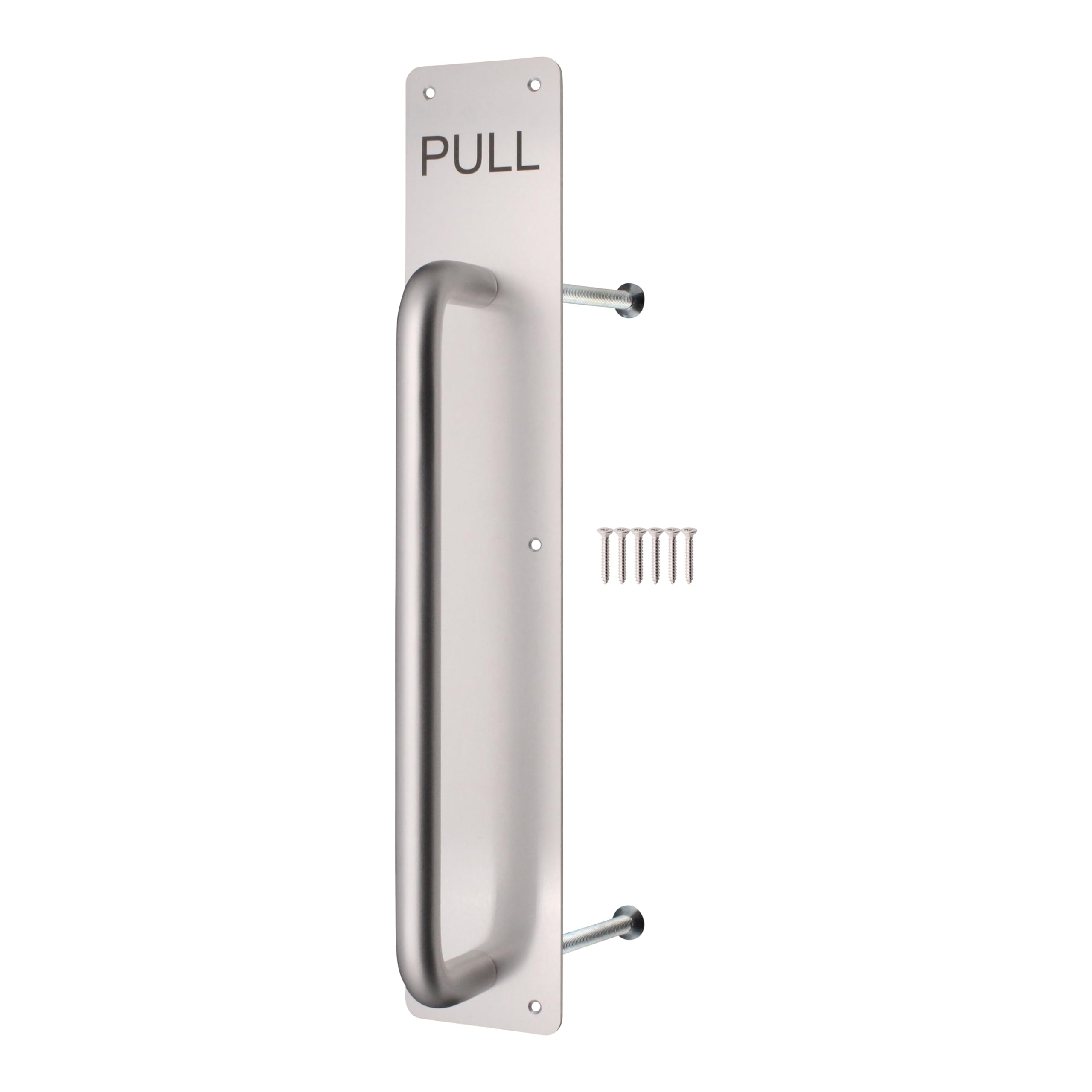 Eai Satin Aluminium Satin Pull Handle On Plate, 475 X 75Mm Commercial Handle On Finger Plate For Schools, Offices, Shops & More