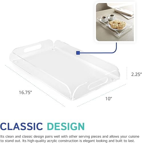 Miniatura 6 de Huang Acrylic Bandeja rectangular transparente para servir alimentos, bandeja de aperitivos para fiestas, vacaciones, cena familiar, 10 x 16 pulgadas