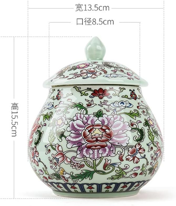 Painted flower ceramic storage jar table top decoration coffee tea airtight