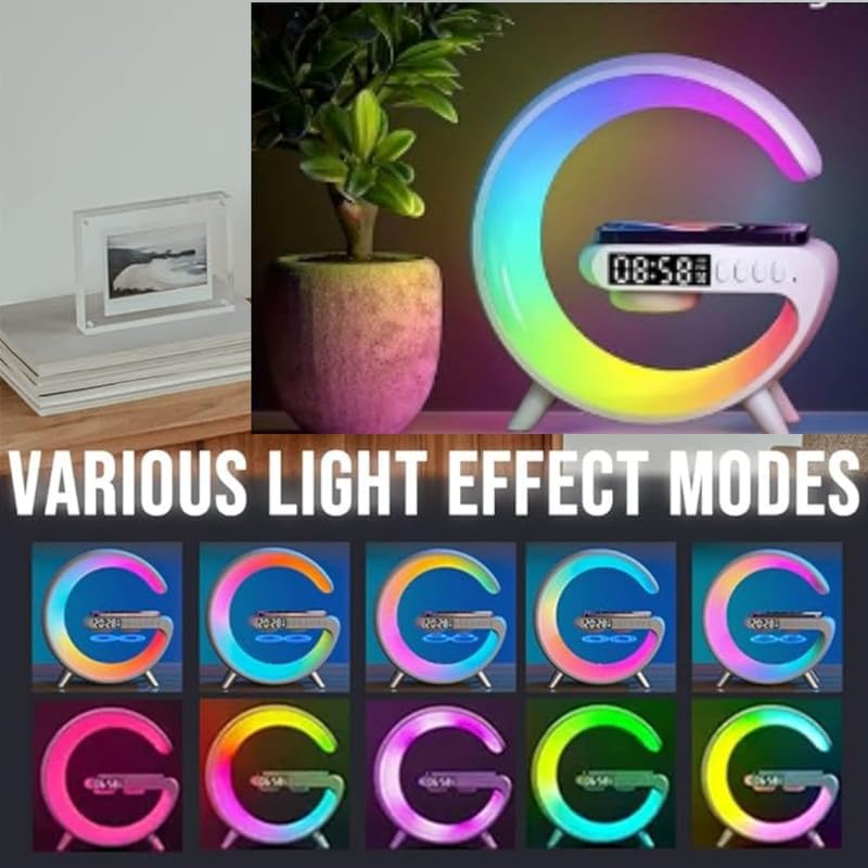 Image of Drumstone 𝟓+𝟓 Year 𝐆𝐔𝐀𝐑𝐀𝐍𝐓𝐄 Wireless Charging Bluetooth Speaker Alarm Clock with LED Ambient Light | Qi Enabled 10W Charging Pad, Dual Alarm & Snooze, Bedside Speaker for Bedroom & Office