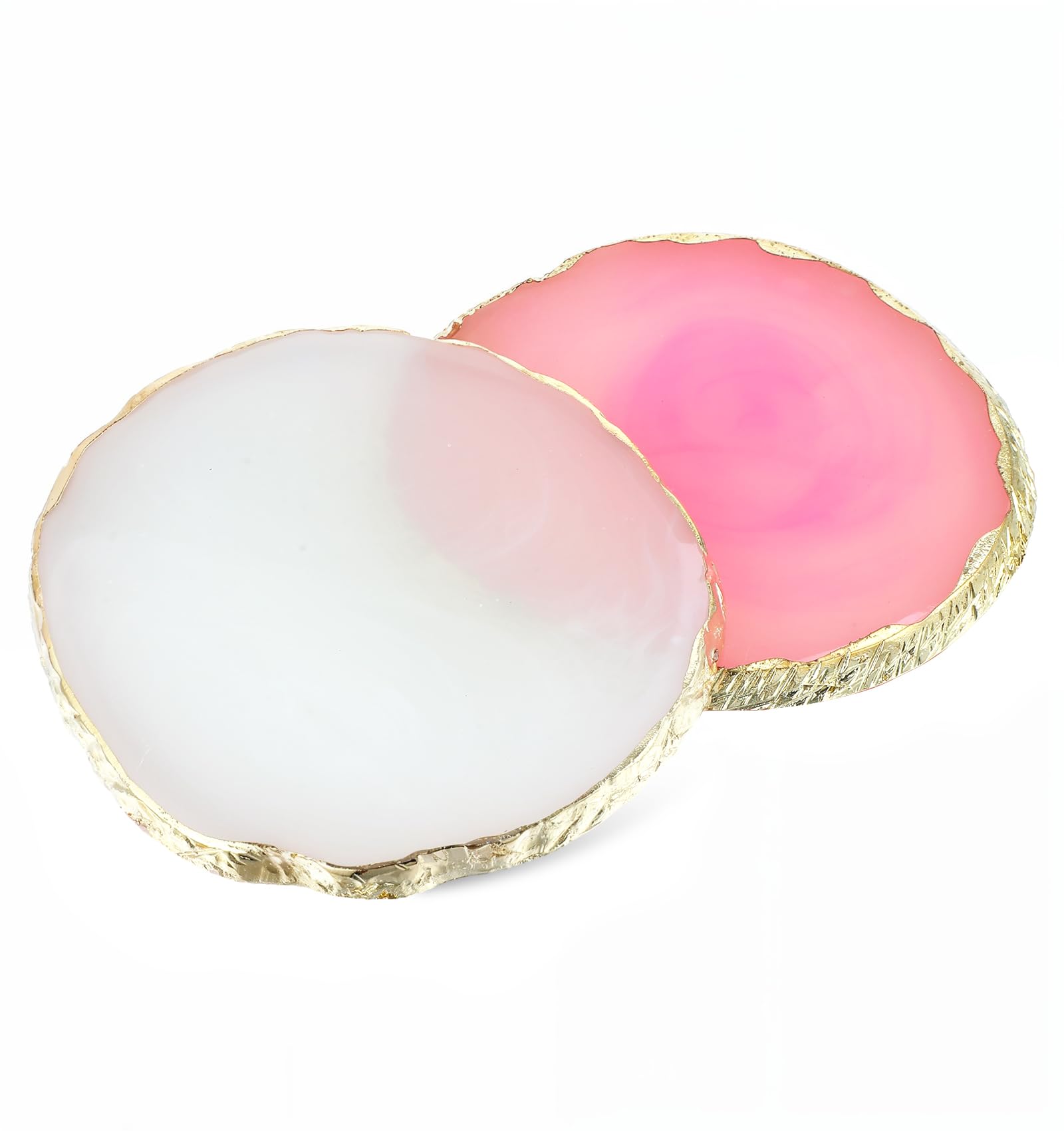 Lot de 2 accessoires de design d'ongles - Aspect agate blanc et rose - Avec bord doré - Résine de qualité supérieure - Prêt à l'emploi - Pour le nail art - Cadeau pour femme et fille - Bricolage
