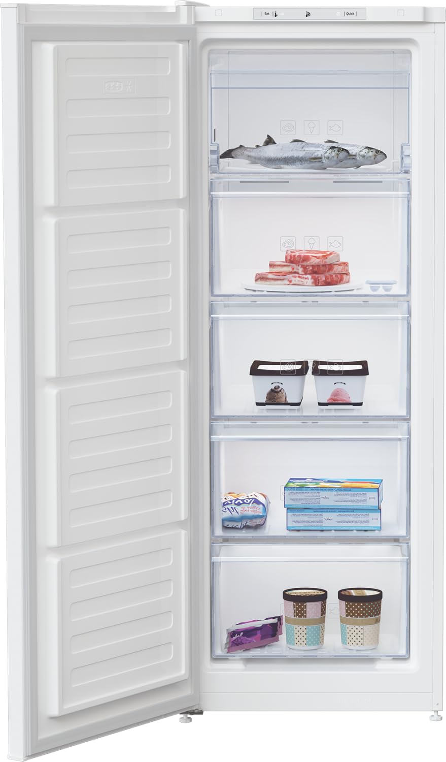 Beko RFSM200T40WN - Congelador, capacidad neta de 196, antiescarcha, función de congelación rápida, pantalla LED, 4 cajones de congelación, nivel de ruido 39 dB (A), se puede utilizar en habitaciones