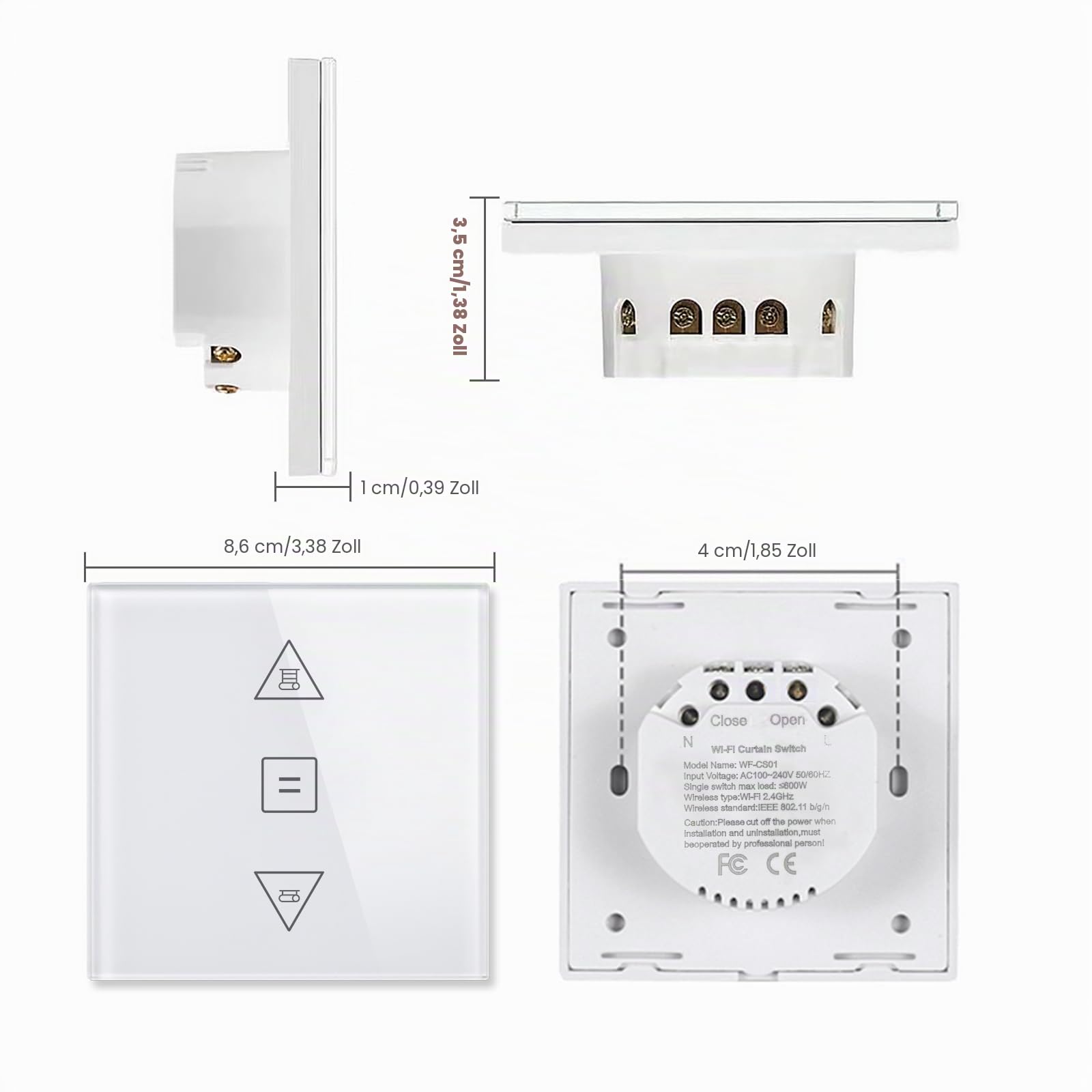 Rolladenschalter Unterputz,Wlan Jalousieschalter Kompatibel mit Alexa/Google Home/Smart Life App,86mm Rolladensteuerung Benötigt Nullleiter 4Pack