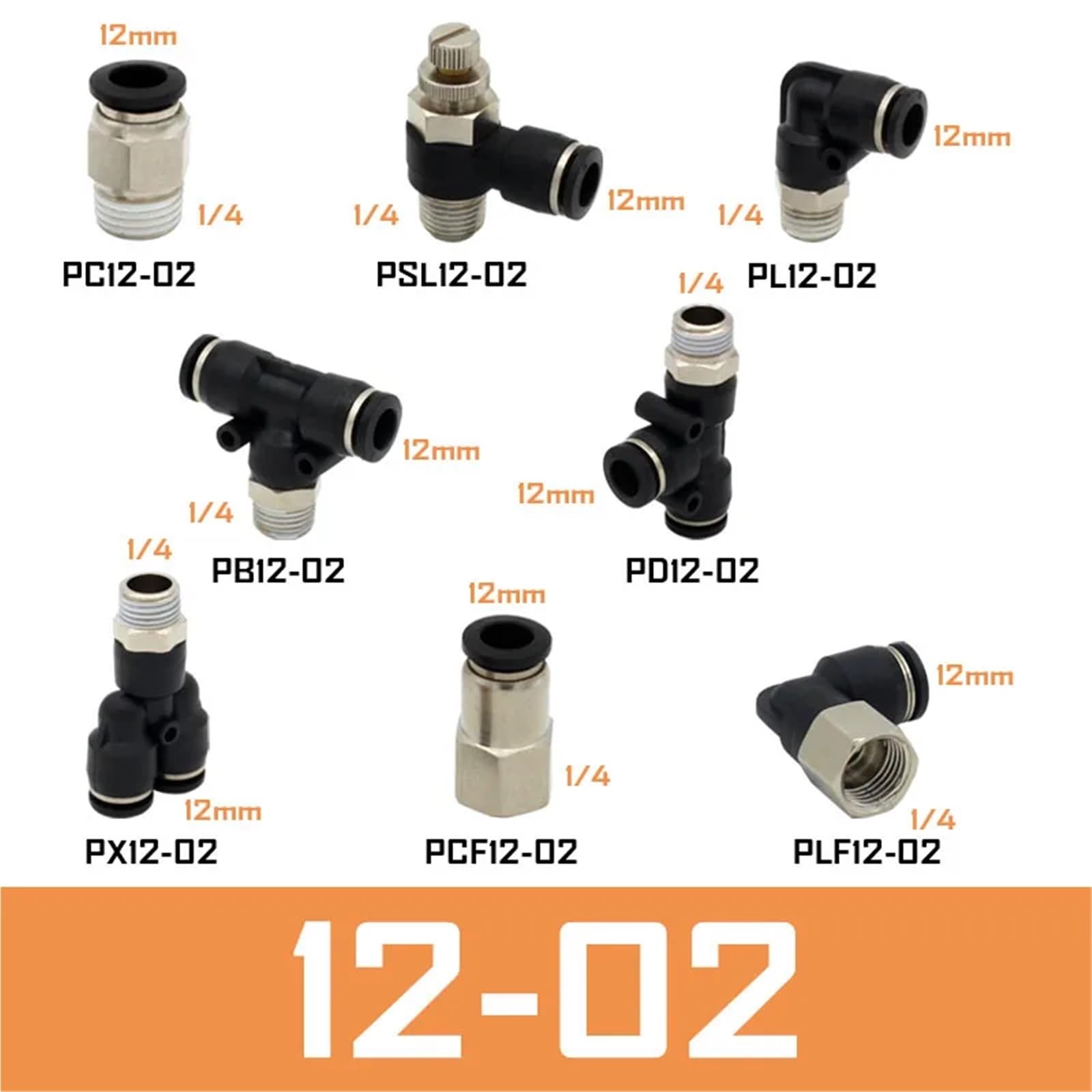 Conector de aire neumático PL de 4 mm, 6 mm, 8/10 mm, rosca de 1/8 1/4 3/8 1/2 (12-02)