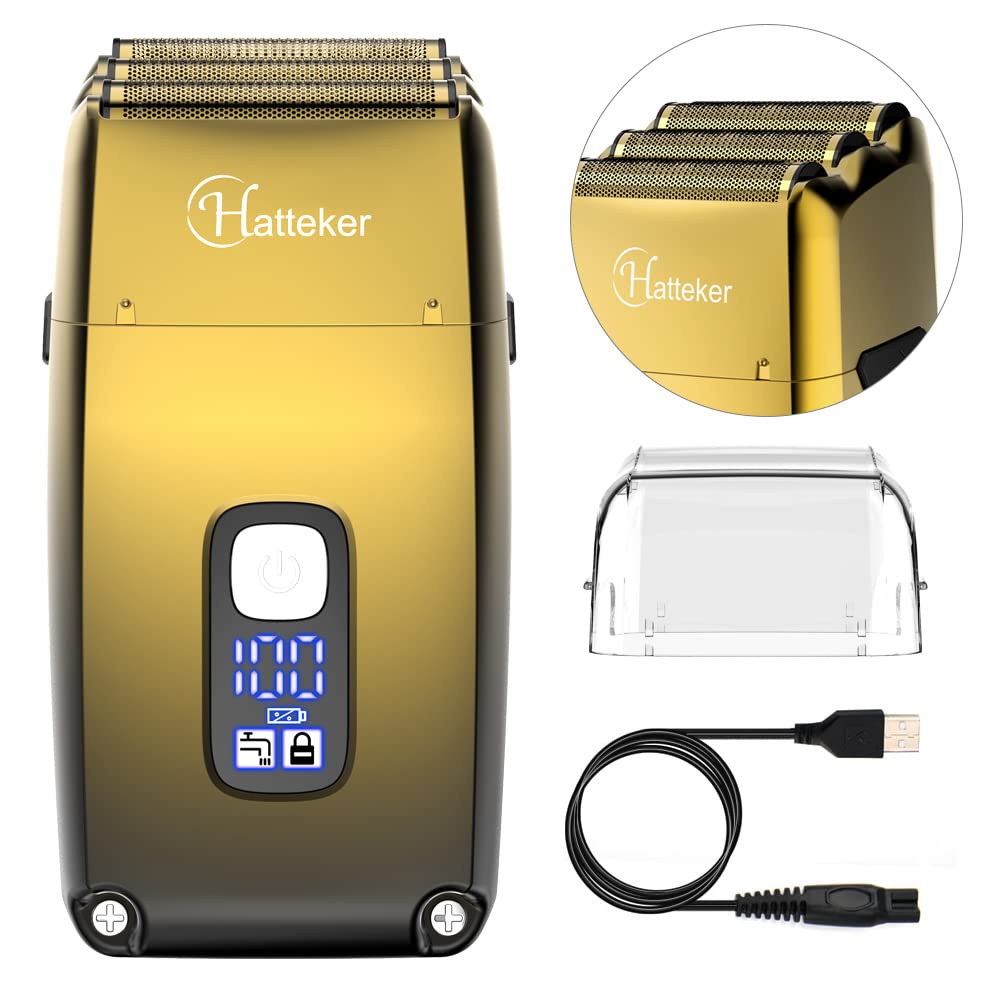 Hatteker Triple Blades Folienrasierer Elektrorasierer Rasierer für Männer Close Glatze Barber Shaver Trimmer Wasserdicht Wet & Dry, Kabellos, Gold