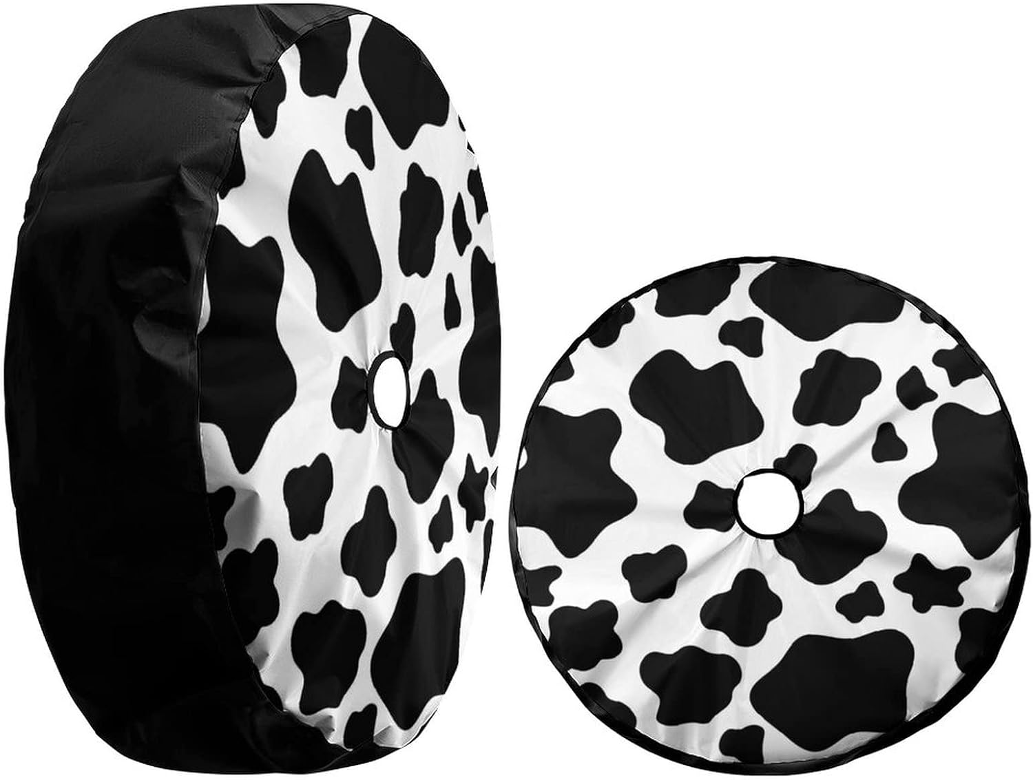 Lovely Animal White Cow Print Spare Tire Cover with Backup Camera Hole Wheel Tire Cover Fit Trailer, RV, SUV and Many Vehicle 17inch