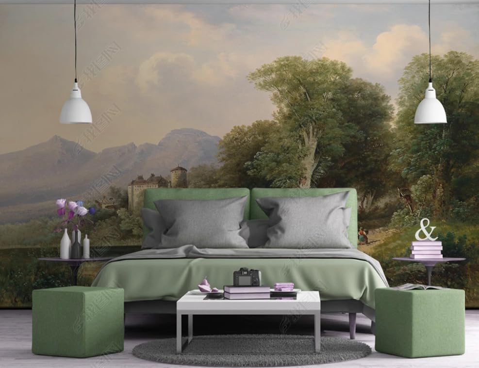 Papier peint photo mural forêt dessiné à la main pour chambre