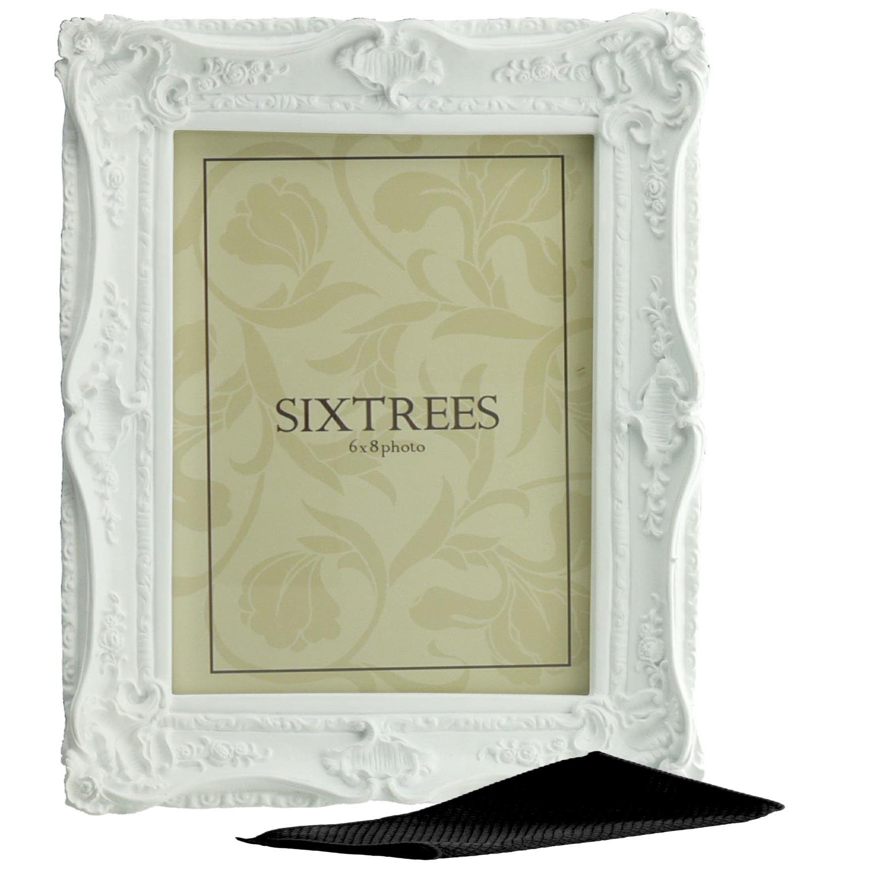 Sixtrees Chelsea 5-254-68 Ornate Vintage Swept Shabby Chic White 8x6 inch Photo frame - with Microfibre glass cleaning cloth.