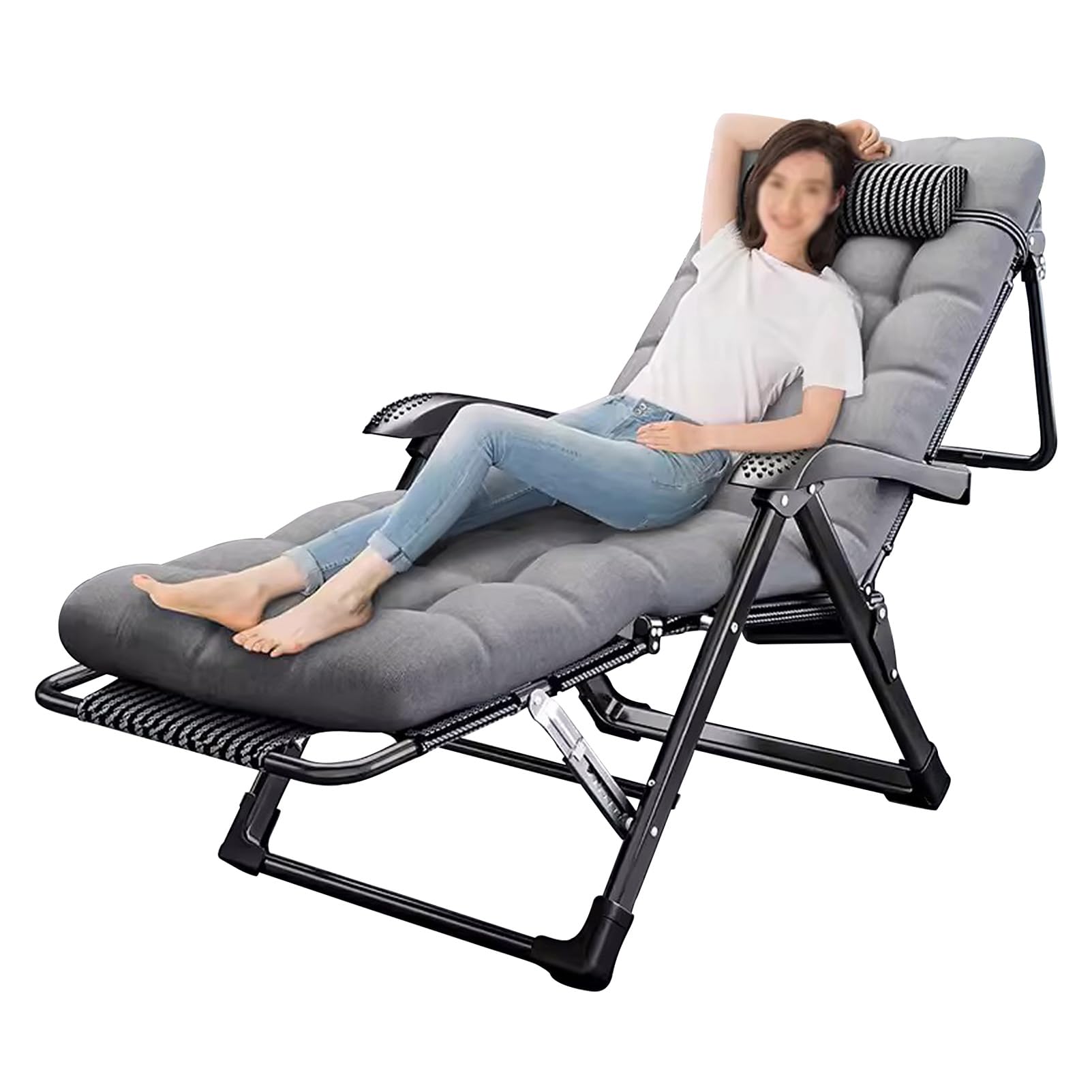 Chaise longue pliante inclinable, fauteuil de patio intérieur extérieur gris