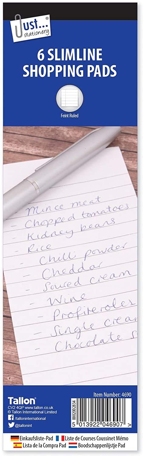 Just stationery2 x 75 x 210 mm Lined Paper Shopping Pad (Pack of 6)