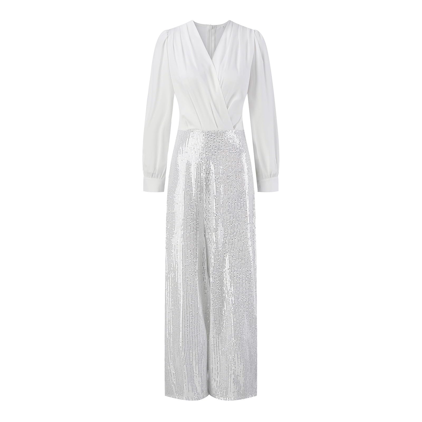 Tute Estive Donna -Tuta Completa Elegante Camicie eleganti e pantaloni a gamba larga Sexy scollo a V profondo Camicetta a maniche lunghe Paillettes alla moPantaloni lunghi Pagliaccetti