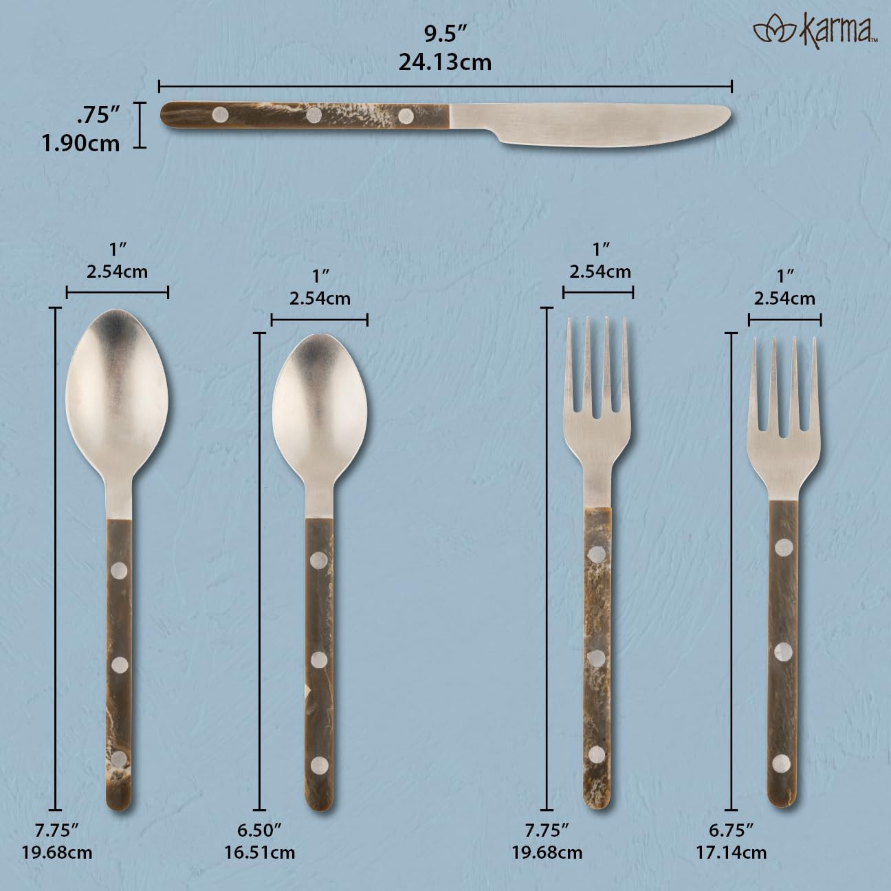 Karma, Silverware Set Stainless Steel Cutlery Color Handle Flatware, Tumbled finish
