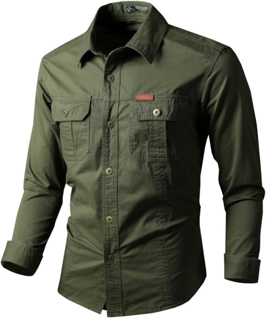 Kinkia Men's Slim-Fit Long Sleeve Work Shirt Lightweight Cotton Cargo Jacket with Pocket