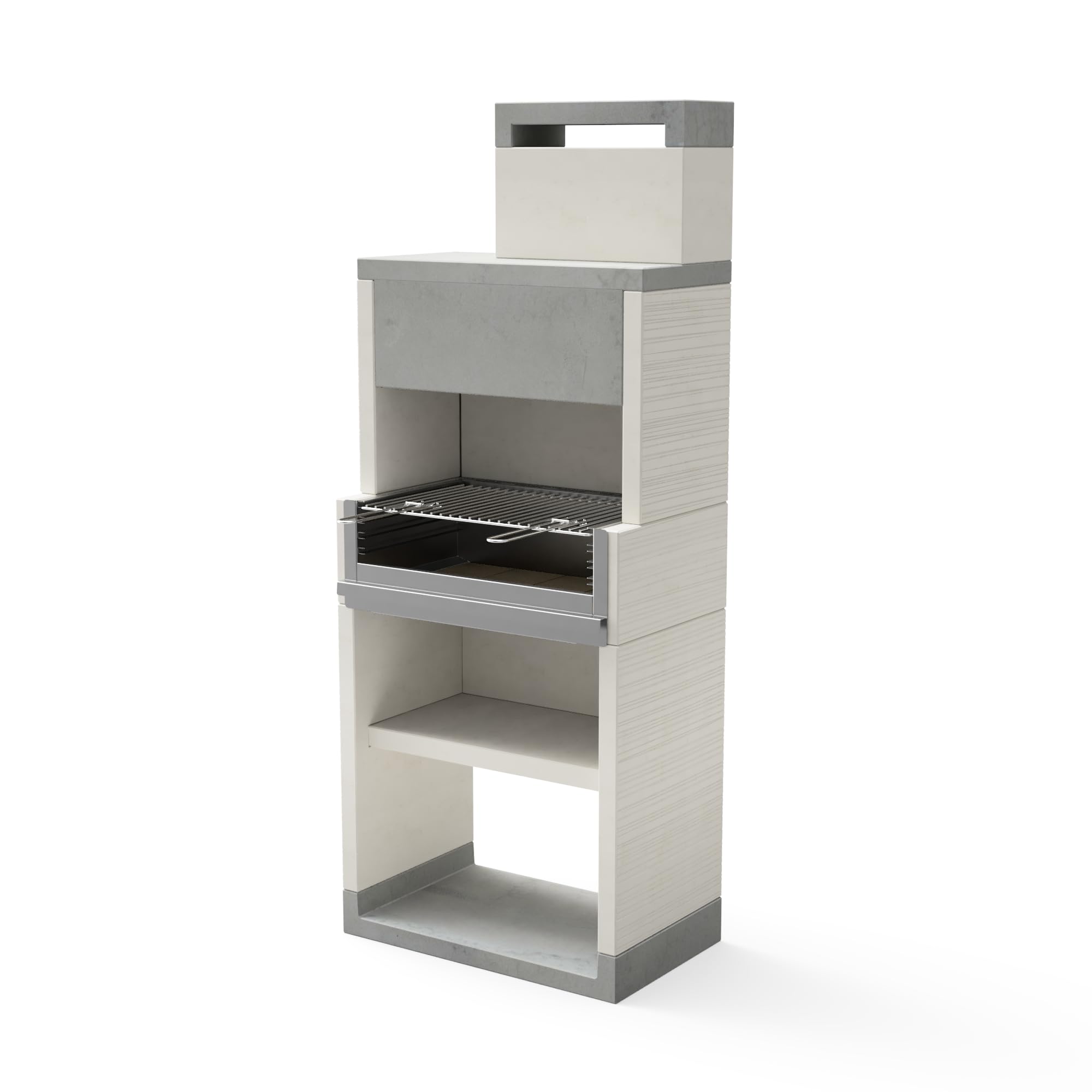 TUOZI - Barbecue fixe inox pour bois et charbon modèle VENIT FLEX PLUS HOTTE [F] (Gris/Blanc - 78 x 47 x 197 cm) REF: T00535 - Résistant aux intempéries