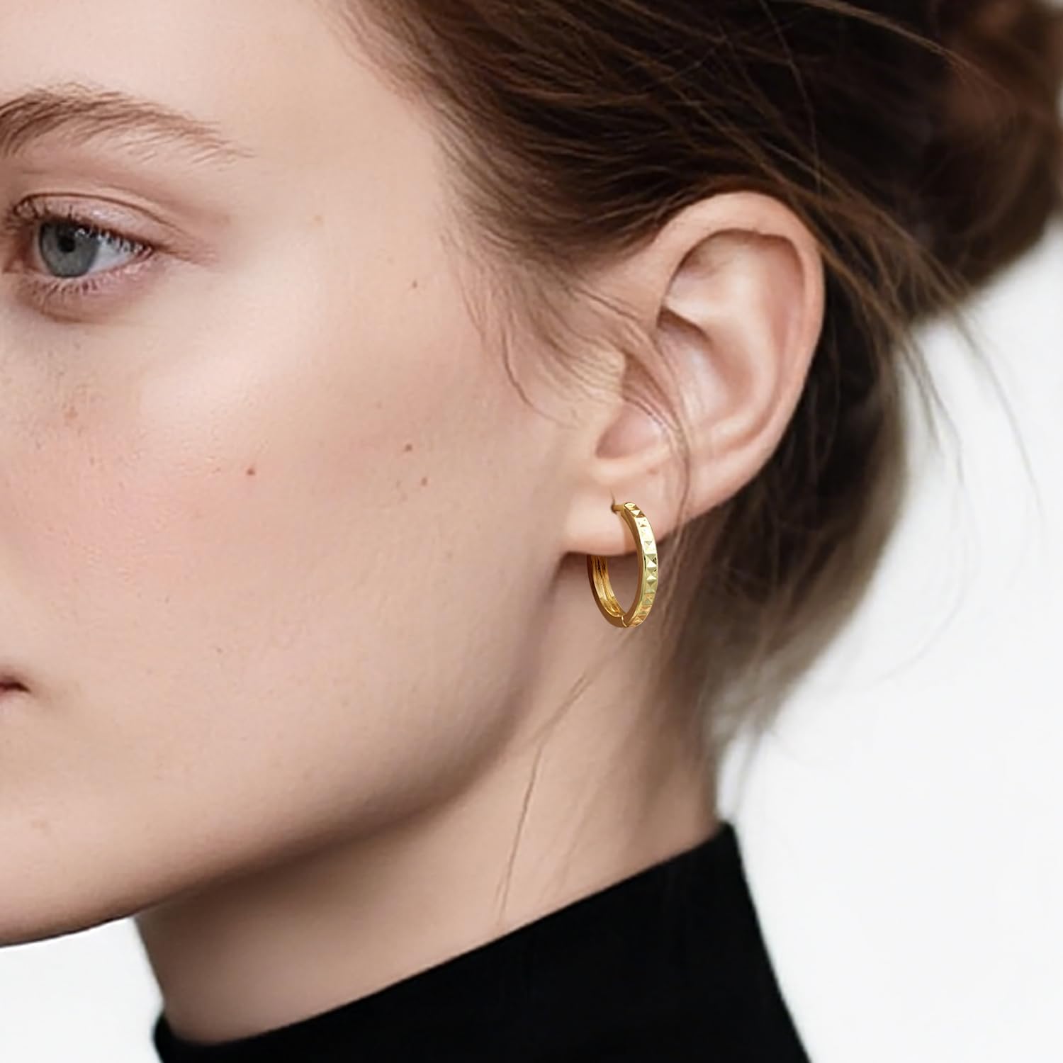 Gold Hoop Earrings for Women 14K Gold Hoop Earrings for Women Hoops Earring for Womens Neatly Arranged Rhombus Patterns Simple Hoops Earring for womens 20mm - Image 6