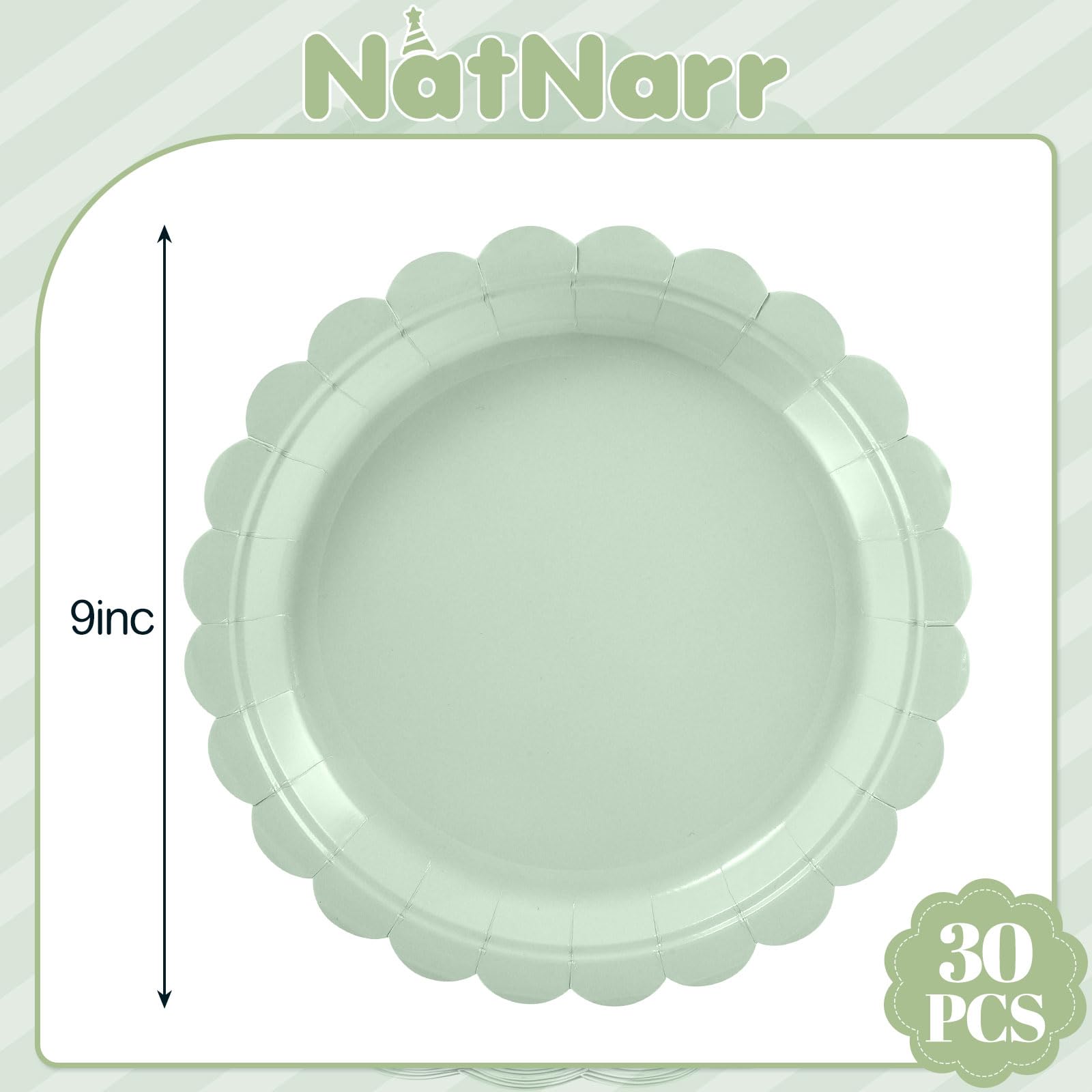 30 Platos De Fiesta Desechables Verdes - Diámetro 23 Cm (9") - Para Cumpleaños, Bodas, Baby Showers - Papel Resistente Y Ecológico