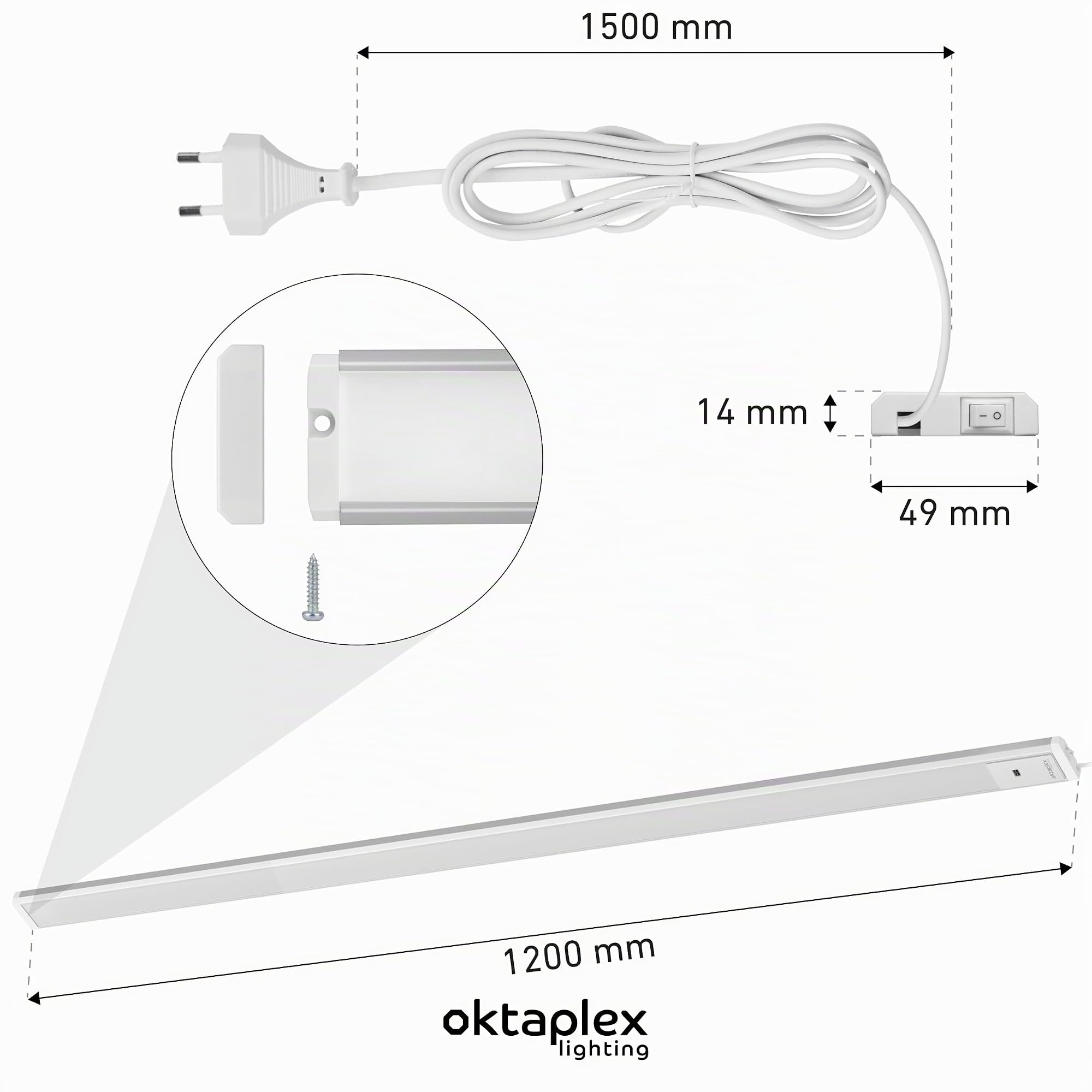Oktaplex 3er Set Riva LED Unterbaulampe 120cm flach mit Sensor | 700lm Dimmbar Warmweiß 3000K Lichtleiste 10W Küchenbeleuchtung silber