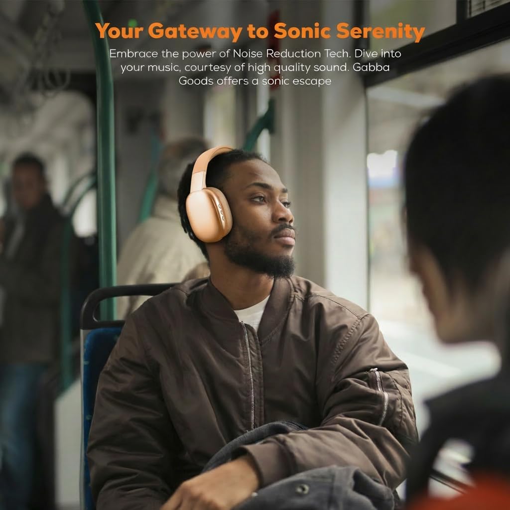 Gabba Goods Wireless Over Ear Bluetooth Headphones with Microphone - Wireless Headset -Noise Reduction - Bluetooth, Wired,Built in Micro SD for Travel, Home, Work TV,PC,Gaming,Cellphone (Orange)