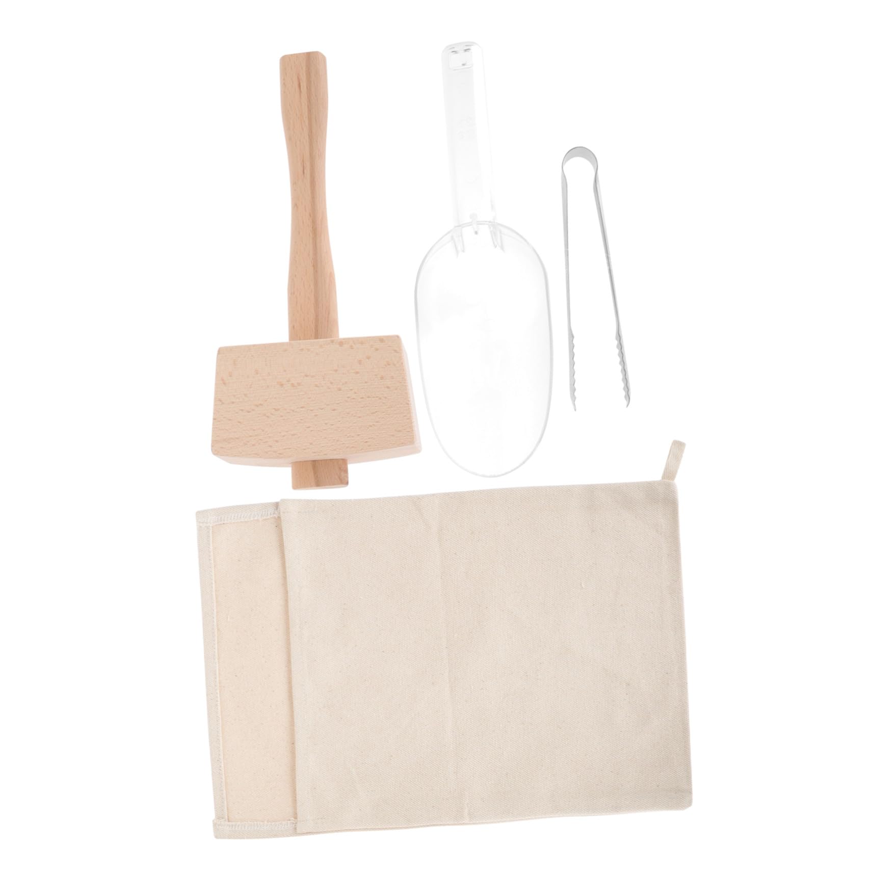 Sac à glace écrasée avec maillet bois et pince de service pour bar et cuisine
