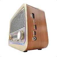 Rádio AM FM Retrô Vintage Portátil Bluetooth Bateria Recarregável Bivolt 110v 220v AD-3199 Antigo a Tomada e Pilha com Lanterna Univerza (Marrom)