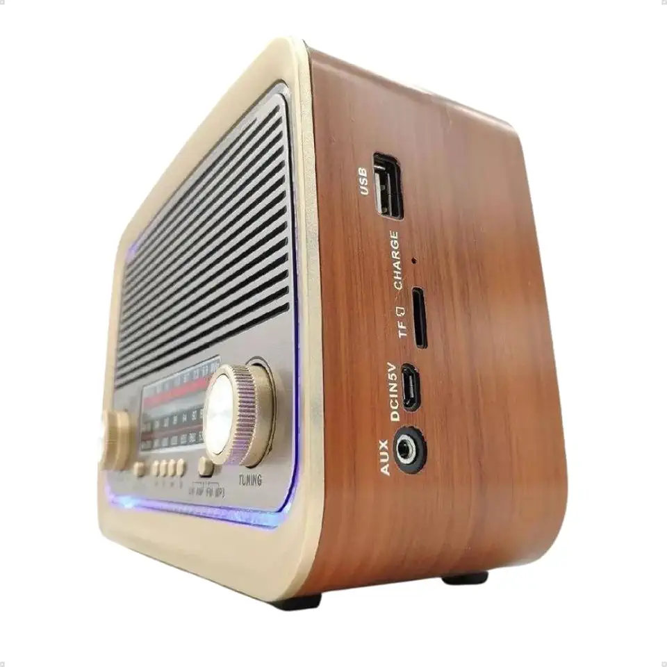 Rádio AM FM Retrô Vintage Portátil Bluetooth Bateria Recarregável Bivolt 110v 220v AD-3199 Antigo a Tomada e Pilha com Lanterna Univerza (Marrom)