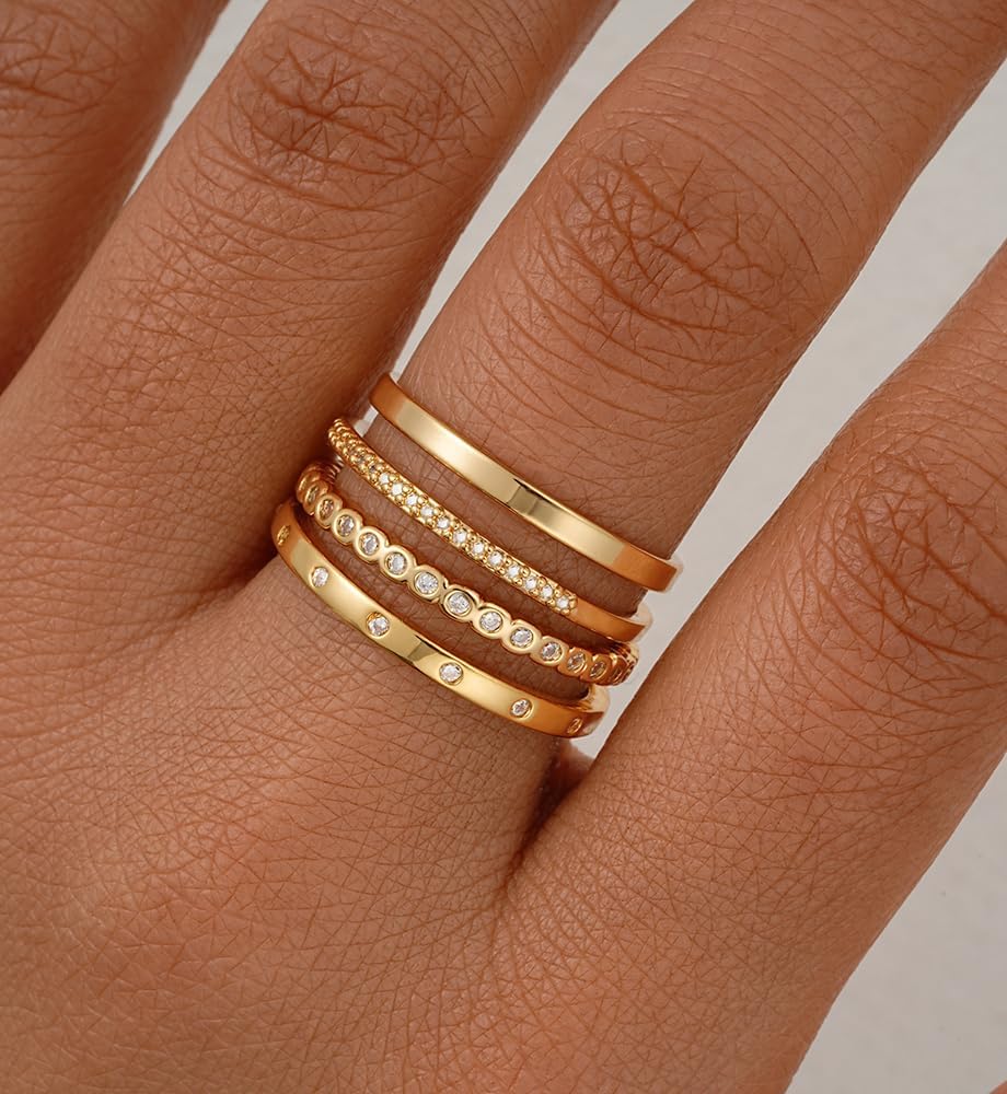 iF YOU Gold Rings for Women Non Tarnish, Trendy 14K Gold Plated Jewelry for Women Dainty Stackable Cubic Zirconia Knuckle Ring Set Statement Chunky Stacking Band Rings Size 5 6 7 8 9 - Image 8