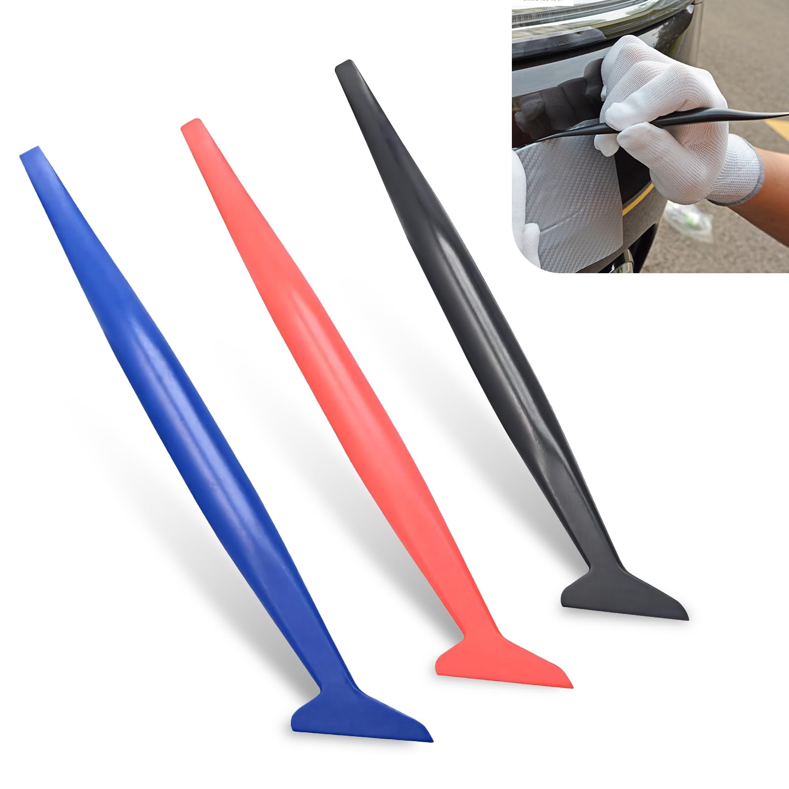 dawfall 3 PCS Micro Squeegee Tool, Tint Tool for Gap Filling and Curved Groove Trimming Kit, Non-Slip Handle Scraper for Car Wrapping Window Tinting, Universal for Cars (Black & Red & Blue)