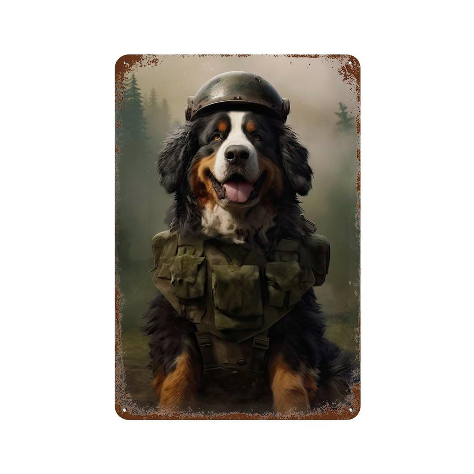 Aged Metal Wall Plaque with Bernese Mountain Soldier Design 11.8"x7.9", for Basement, Hobby Room And Garage Decor, Classic Wall Plaque
