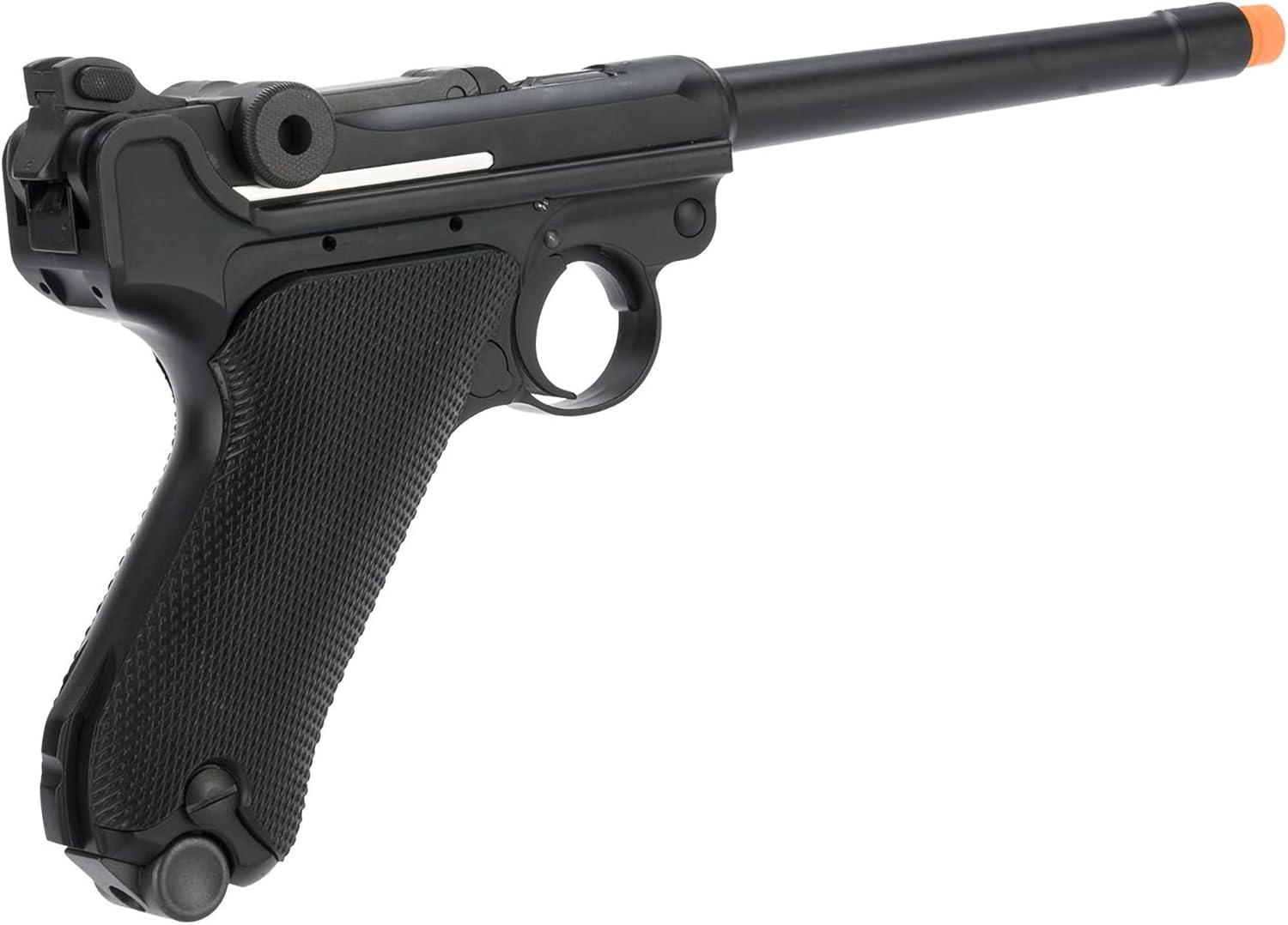 Evike Airsoft - AW Custom 6" Luger P08 Gas Blowback Airsoft Pistol (Color: Silver/Black)