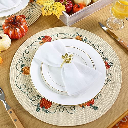 Feuille Round Fall Placemats Set Of 4 Pp Pumpkin Placemats For Dining Table Thanksgiving Placemats Harvest Placemats Perfect For Autumn Decorations #TOP5