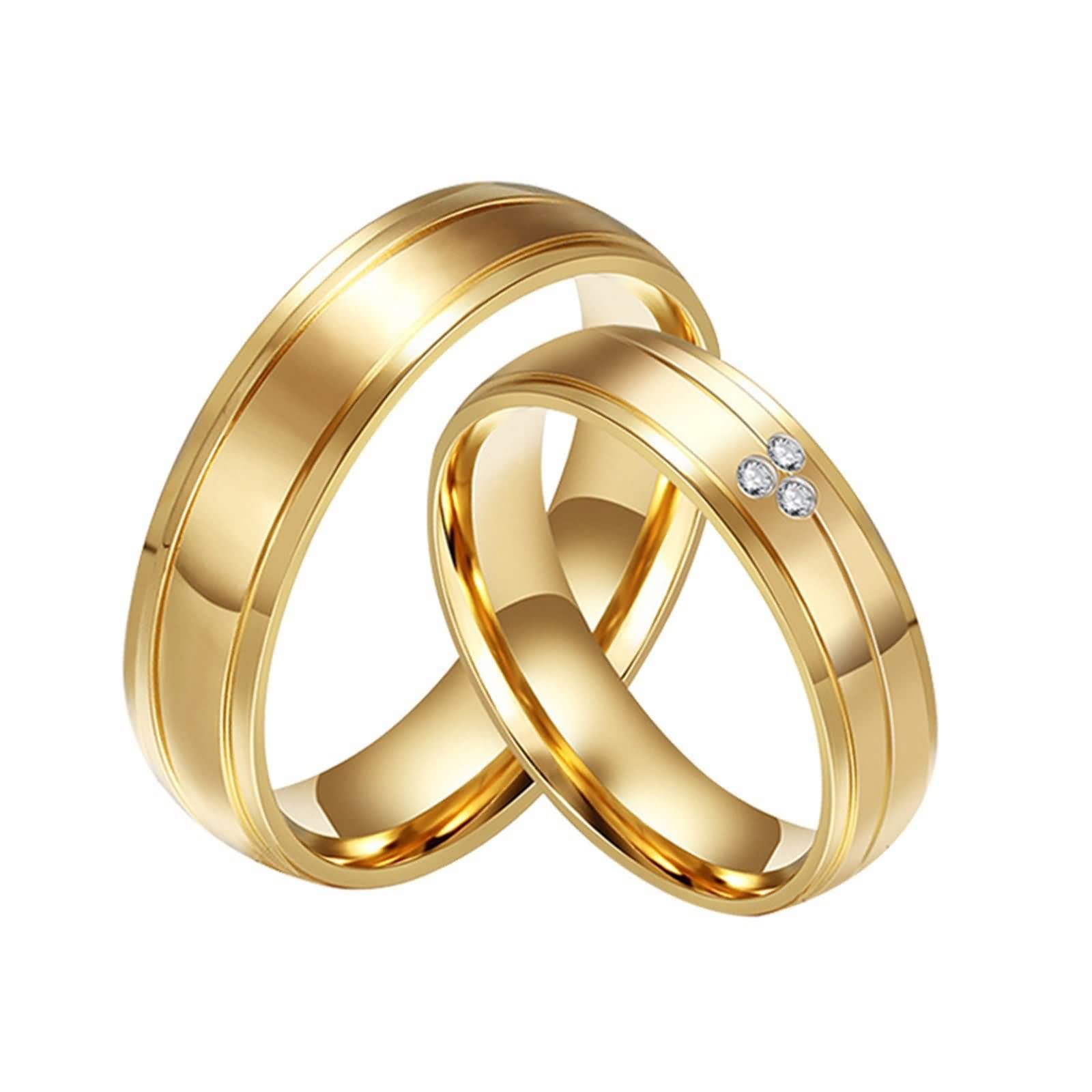 ANAZOZAnillos para Hombre y Mujer Acero Inoxidable,Anillo Hombre Pareja Oro 6MM con Redondo Circonita