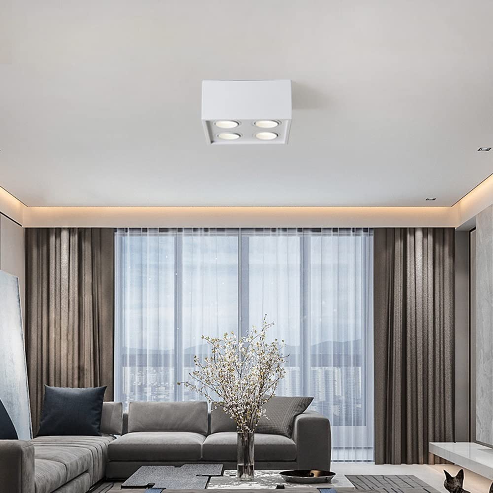 Apparecchio di illuminazione spot per camera da letto - Faretto da soffitto quadrato moderno orientabile a 4 fiamme - Attacco: GU10 max. 40 Watt, metallo bianco [Classe di efficienza energetica A++]