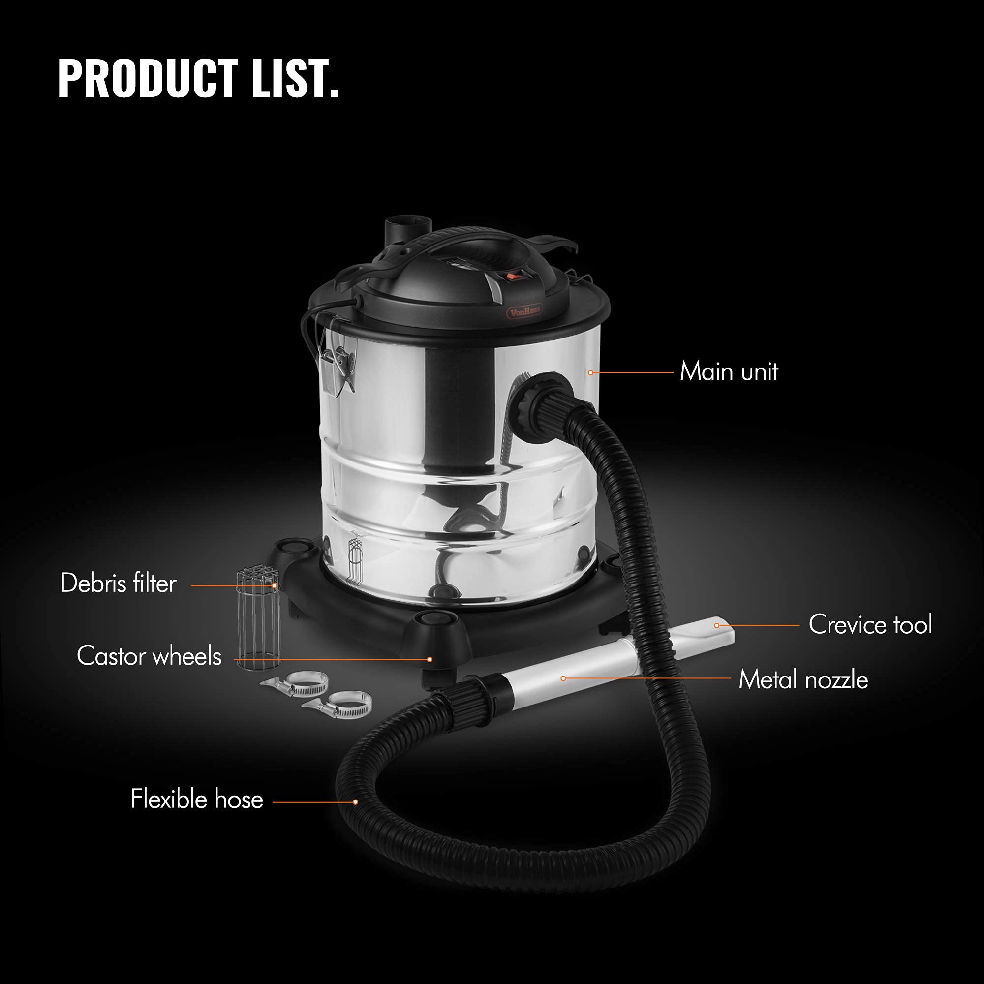 VonHaus Ash Vacuum Cleaner 1200W 20L Home or Vacuum