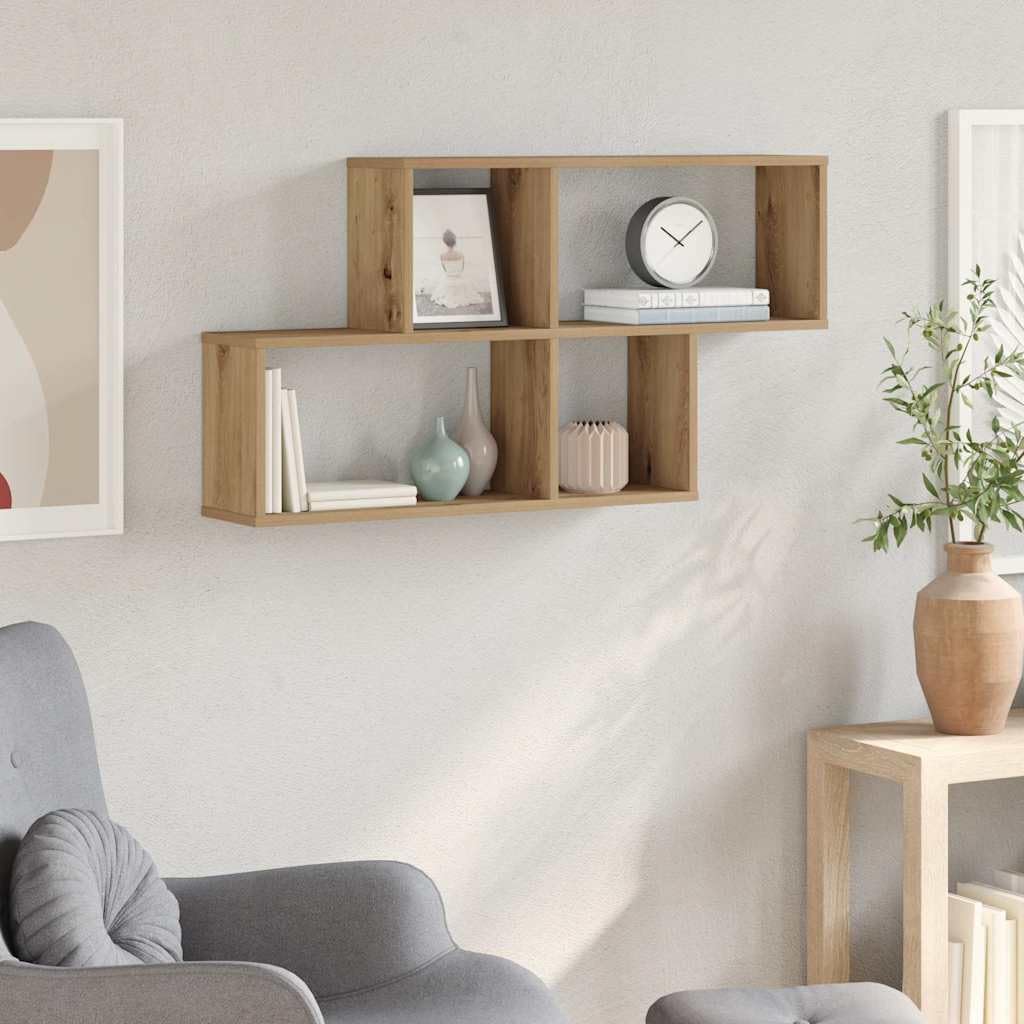 Scaffale da parete in rovere Artisan, 100 x 18 x 53 cm, mensola sospesa in legno per soggiorno e ufficio, mensola da parete con molto spazio per libri e DVD, portata 40 kg