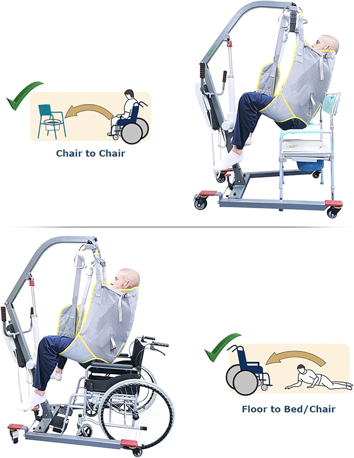 Grúas De Eslinga para Ancianos Discapacitados, Eslinga De Transferencia De Pacientes, Cinturón De Transferencia De Ayudas Dinámicas Arnés De Soporte para La Cabeza, Grey, Universal