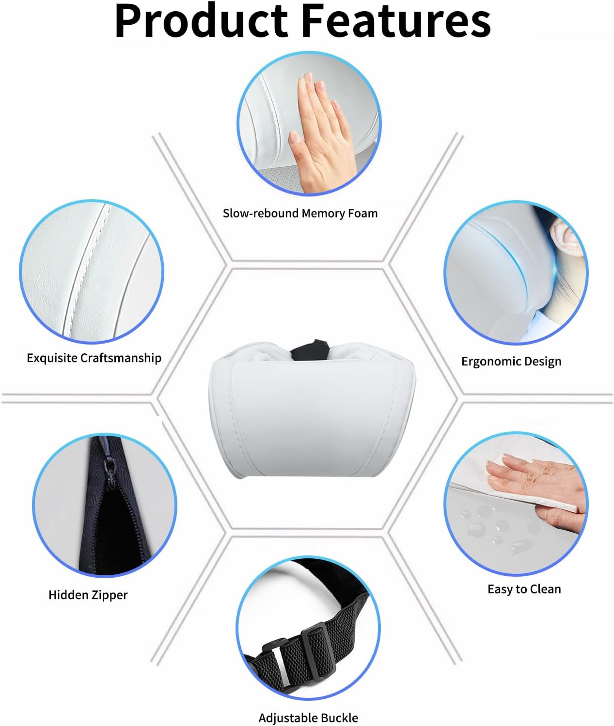 Car Neck Pillow for Tesla Model Y/3/S/X/Cybertruck Memory Foam Headrest Pillow Ergonomic Design Neck Support Seat Headrest Softness Comfortable Car Pillow (White, 2 Pack)