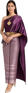 Siam Regal's Traditional Thai Lao Khmer Outfit 2 Piece Set Sash & Sarong Mangosteen Thai Silk Wedding Attire Women's Ladies
