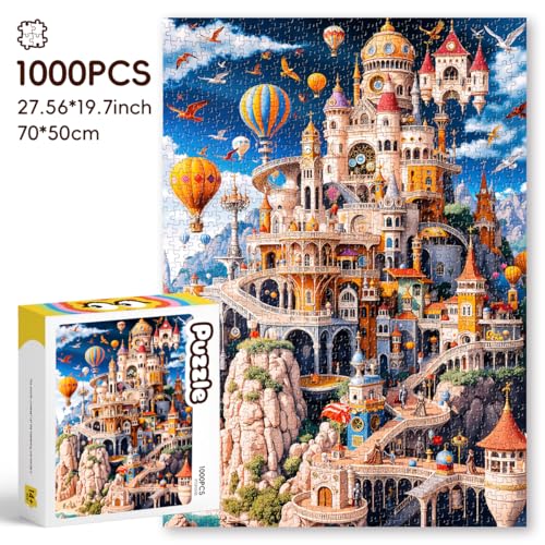 Rompecabezas de 1000 piezas ROSE RAIN para adultos: Castillo fantástico en paisaje de ensueño | Arte colorido de castillo fantástico con cielo, letras en el reverso y tablero HD grueso sin polvo para relajarse en noches familiares y regalar miniatura 7