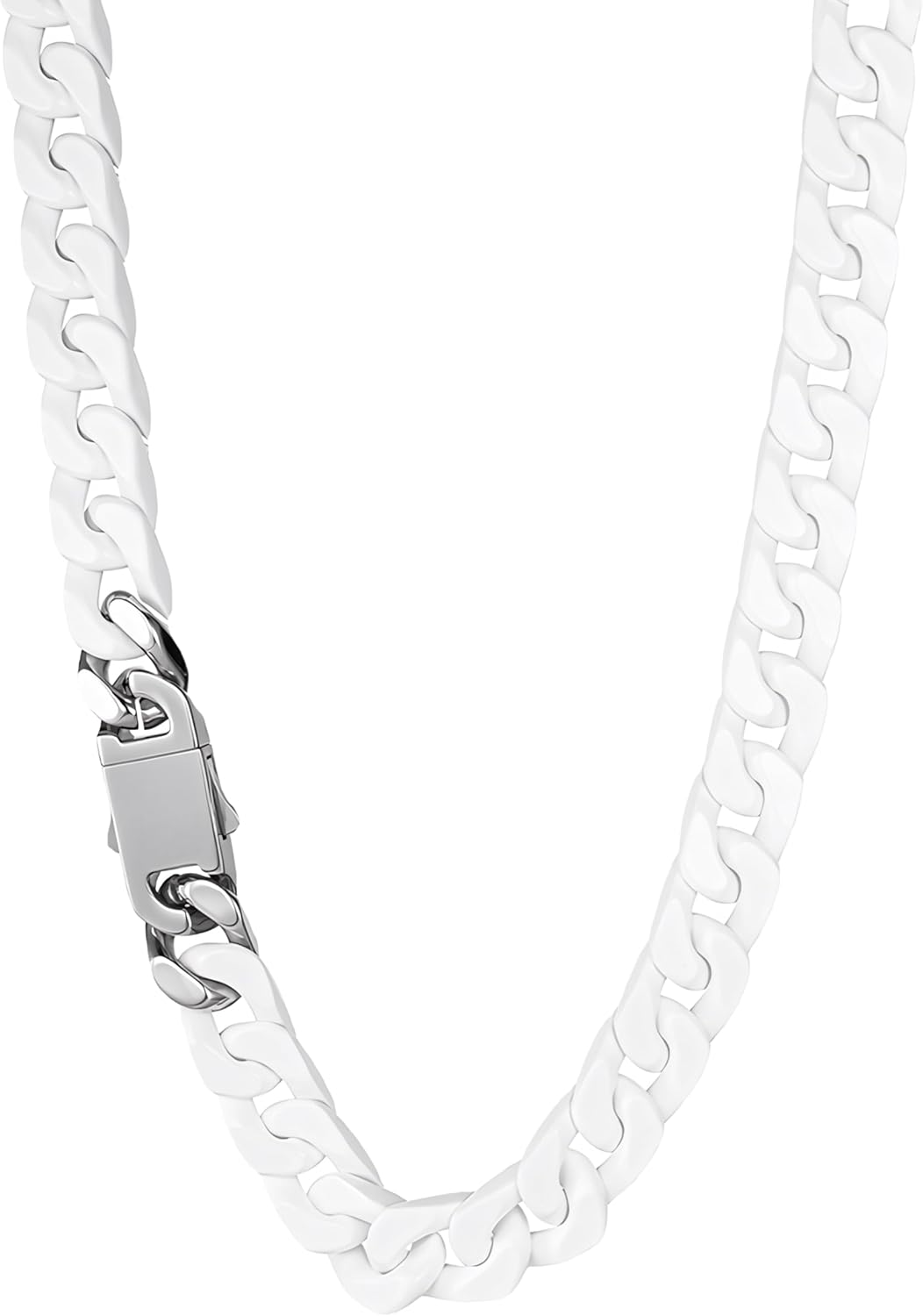 12mm Cuban Link Chain for Men Stainless Steel Silver Mens Chain Necklaces Ceramic White Miami Curb Chain Necklace Hip Hop Jewelry for Men Women