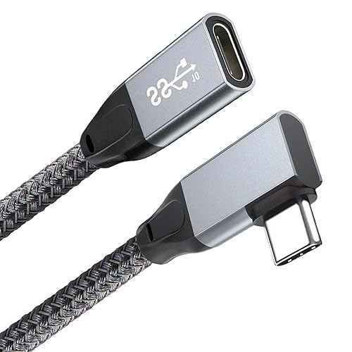 Cable de extensión USB C de 90 grados, 6.6 pies de largo, adaptador de ángulo recto tipo C hembra macho, Awnuwuy USB 3.1 Gen 2 cable extensor de