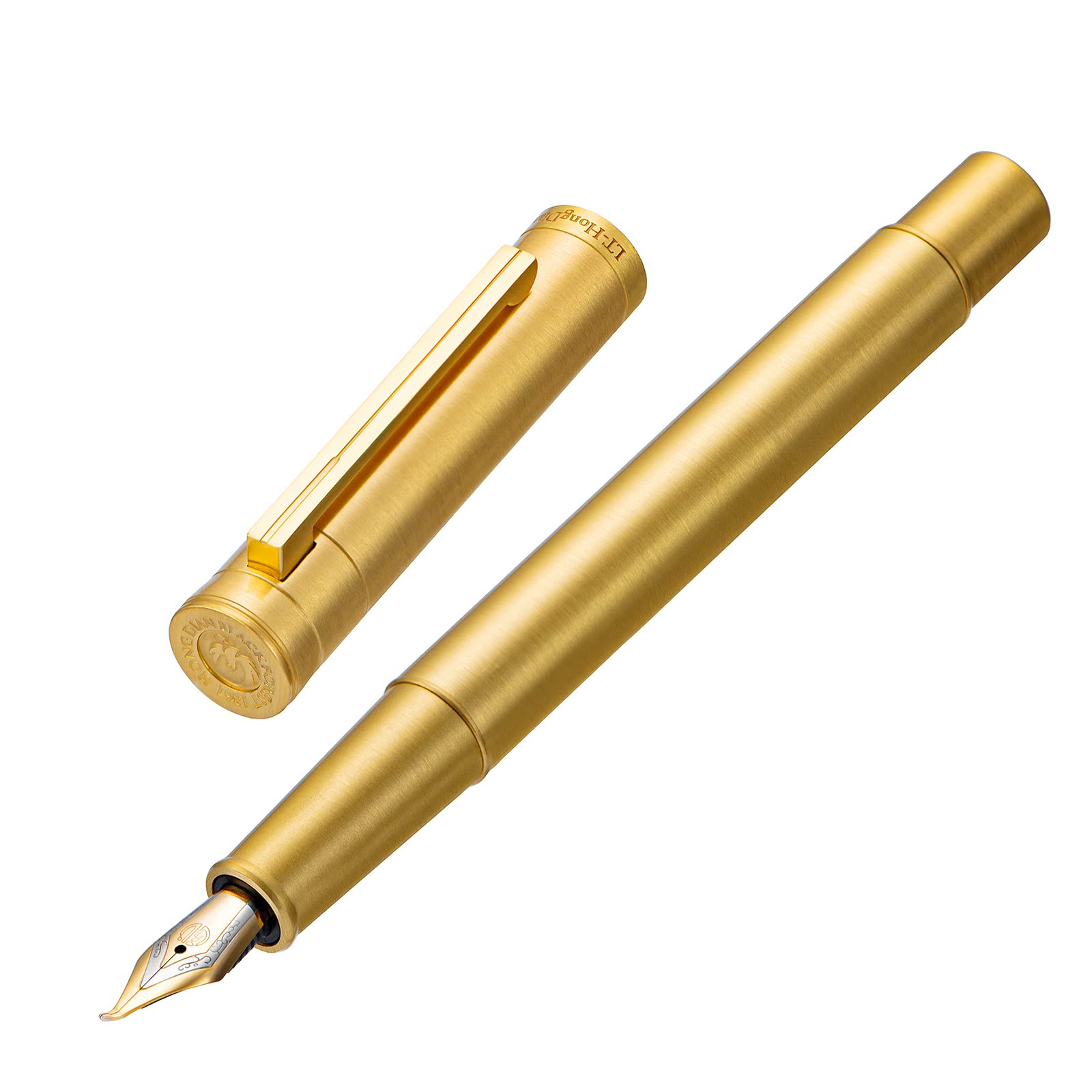 Hongdian Pure Brass Fountain Pen Bent Nib Fude Pen for Calligraphy Writing (Fine to Broad) with Refillable Converter and Metal Pen Box Set