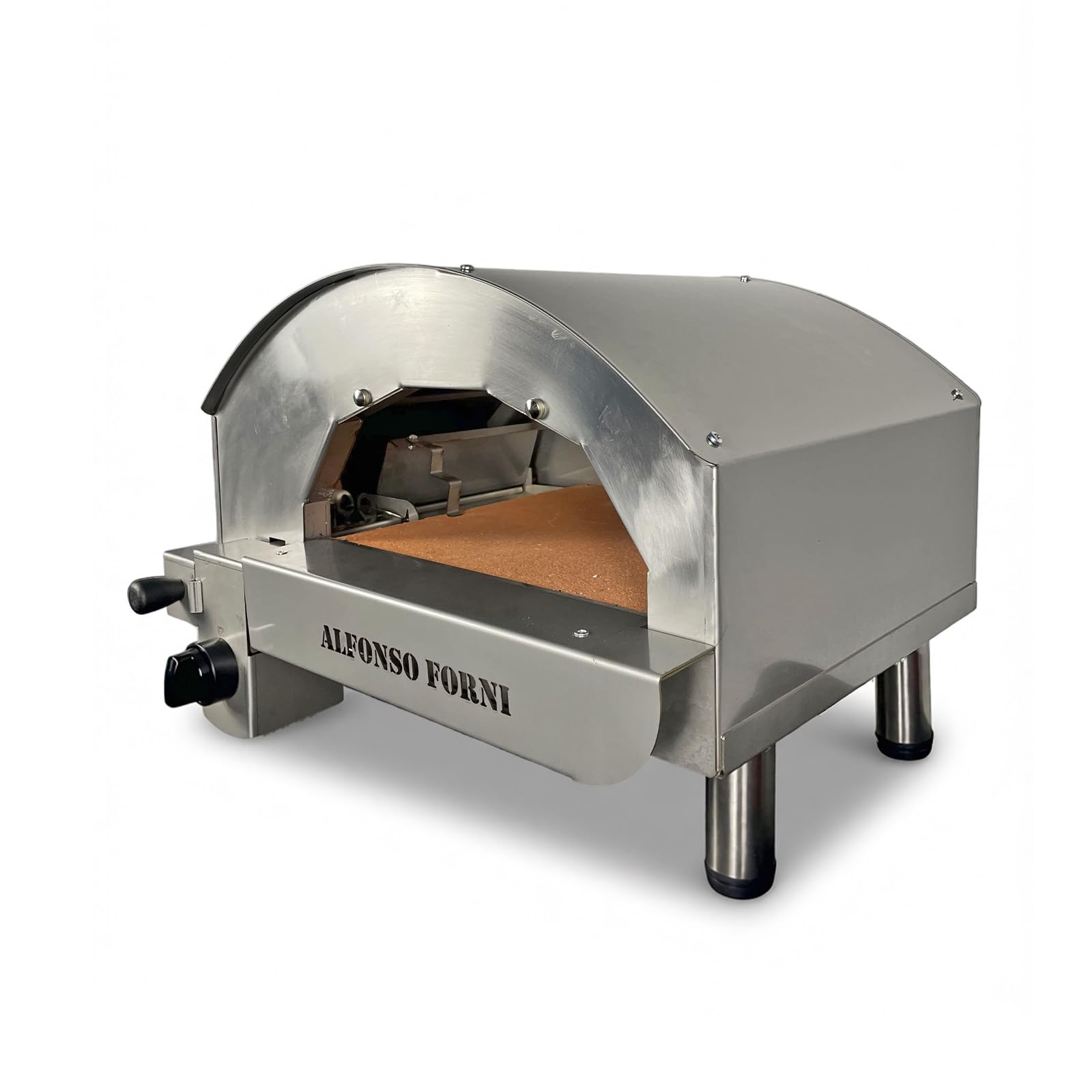 Forno pizza ibrido gas/legna Alfonsino acciaio inox AISI 304 piano biscotto 40x40 cm 500°C